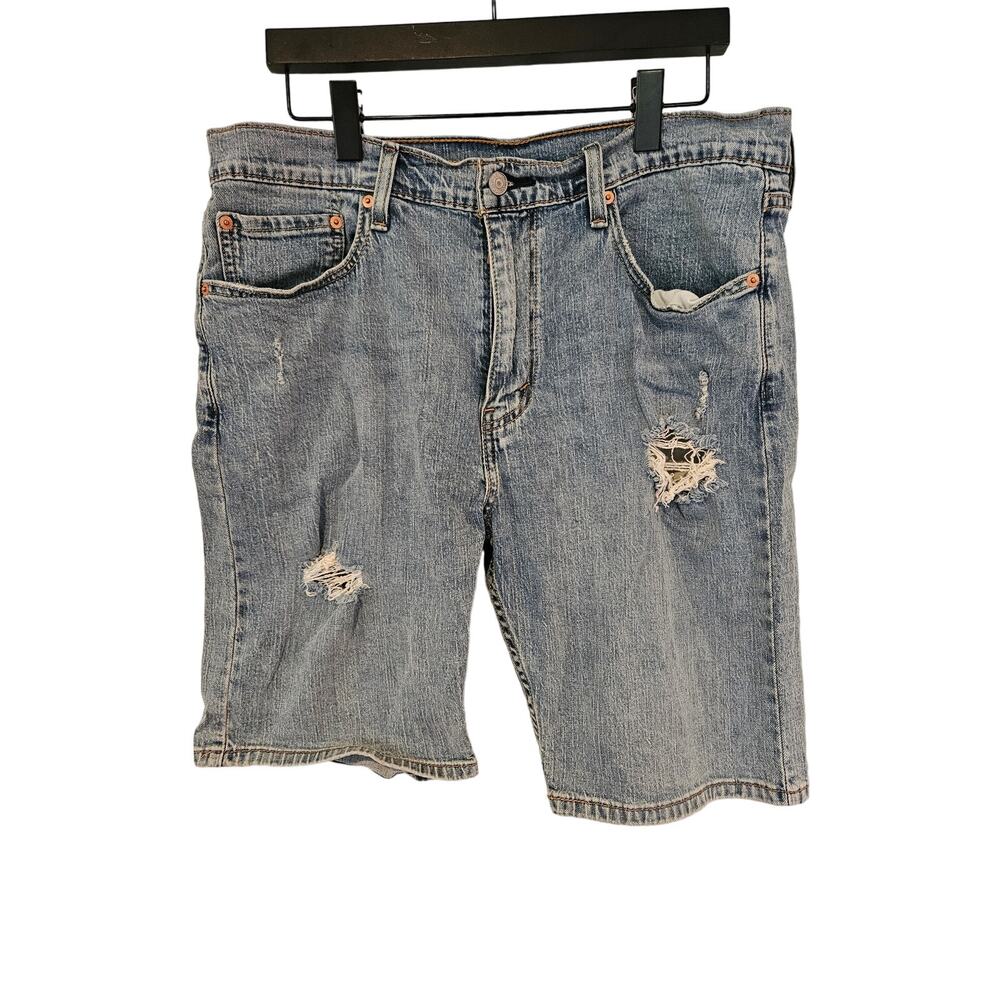 Levi's 405 denim distressed jean shorts jorts light wash mens 36 x 10 retro